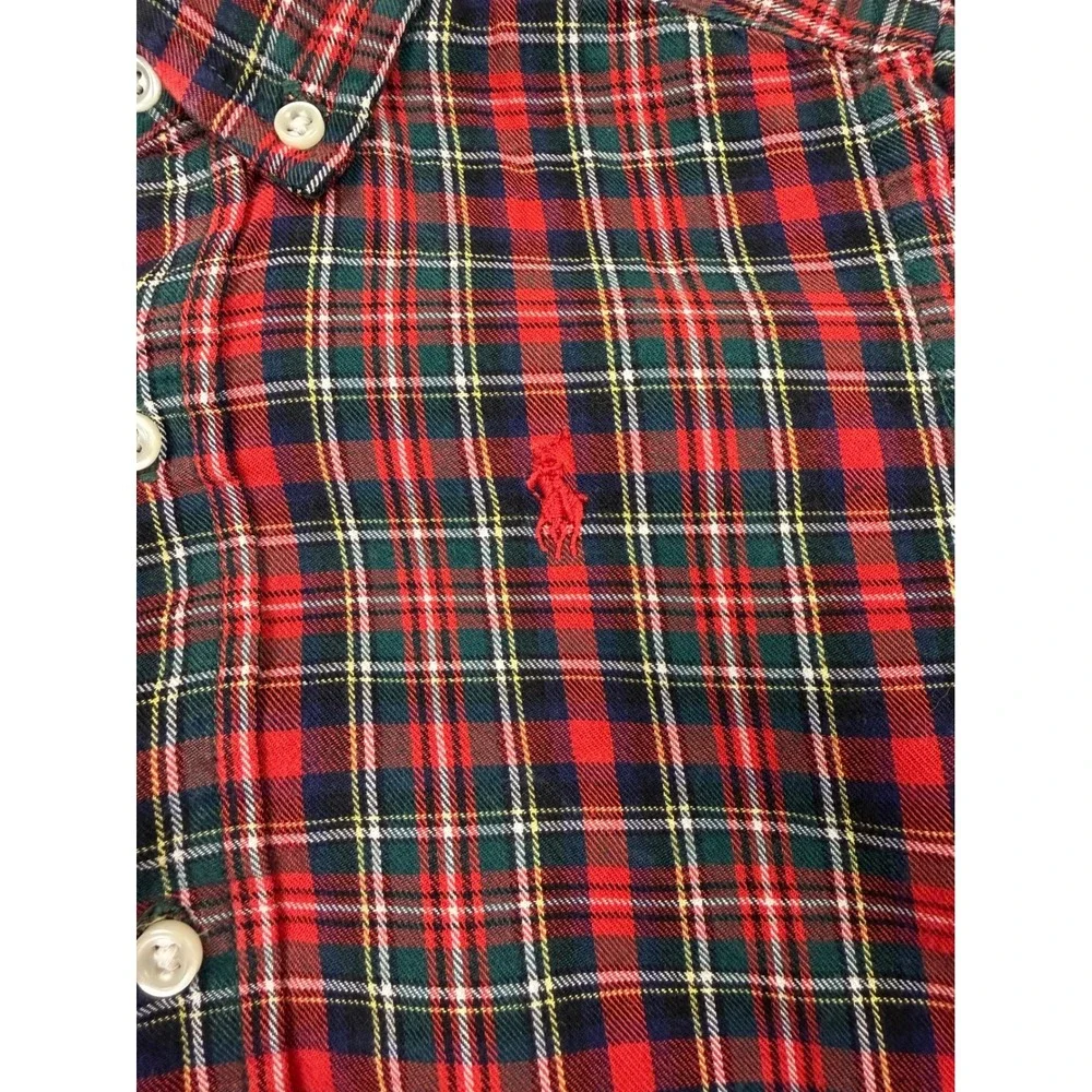 Ralph‎ Lauren Kids Red Green Tartan Plaid Button Down Shirt 3/3T Cotton